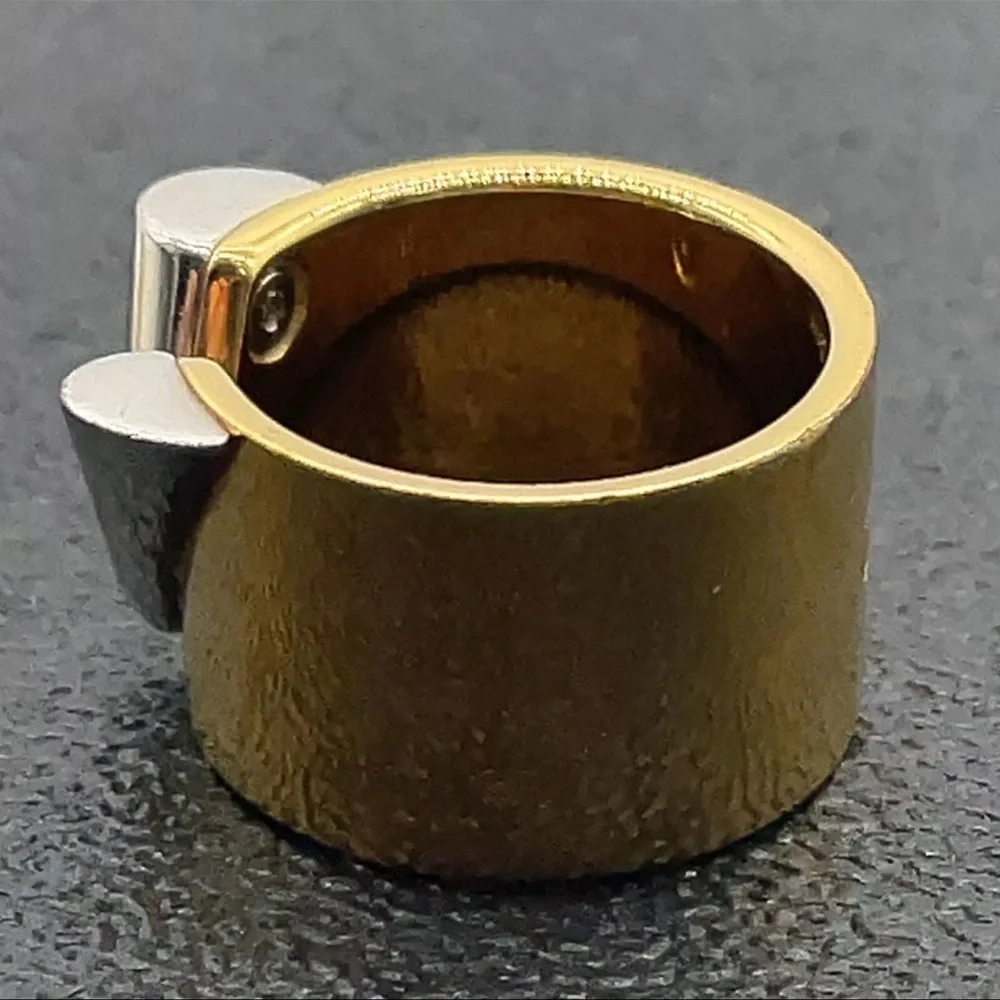 Louis Vuitton Gold Band with Silver V Accent Ring - Picture 3 of 6